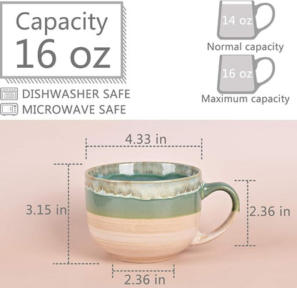 Bosmarlin Large Ceramic Coffee Mug Set of 2, Stoneware Jumbo Latte Mugs - Image 2