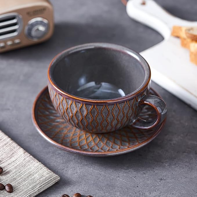 Coffeezone Vintage Design 12 oz Ceramic Latte Art Cappuccino Barista Cup - Image 2
