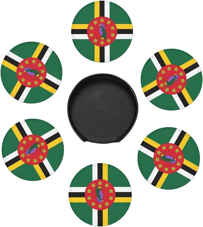 6 Pack Dominica Flag Leather Coaster - Image 3