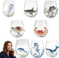 Artisanal Blue Ringed Octopus Glassware, 3D Ocean Glass Wine Glass，Set3 | by Unknown