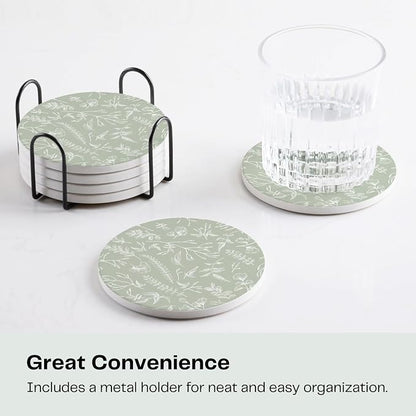 Set of 6 Floral Sage Green Coasters - Image 5