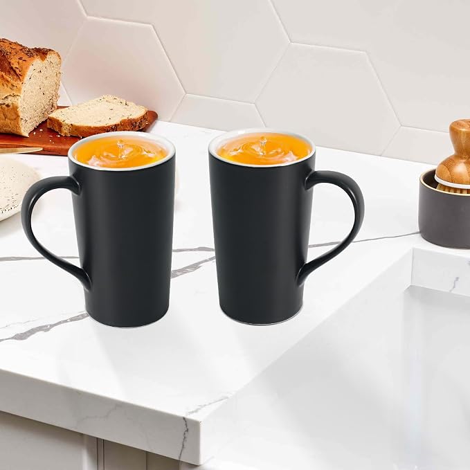 20 OZ Large Ceramic Coffee Mug Simple Pure Black Mug Set of 2 Plain Tall Milk - Image 3