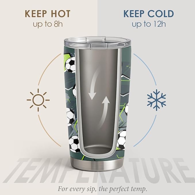 SANDJEST Soccer Tumbler Stainless Steel 20oz, Insulated Travel Coffee Cup - Image 3