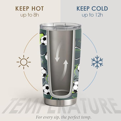 SANDJEST Soccer Tumbler Stainless Steel 20oz, Insulated Travel Coffee Cup - Image 3