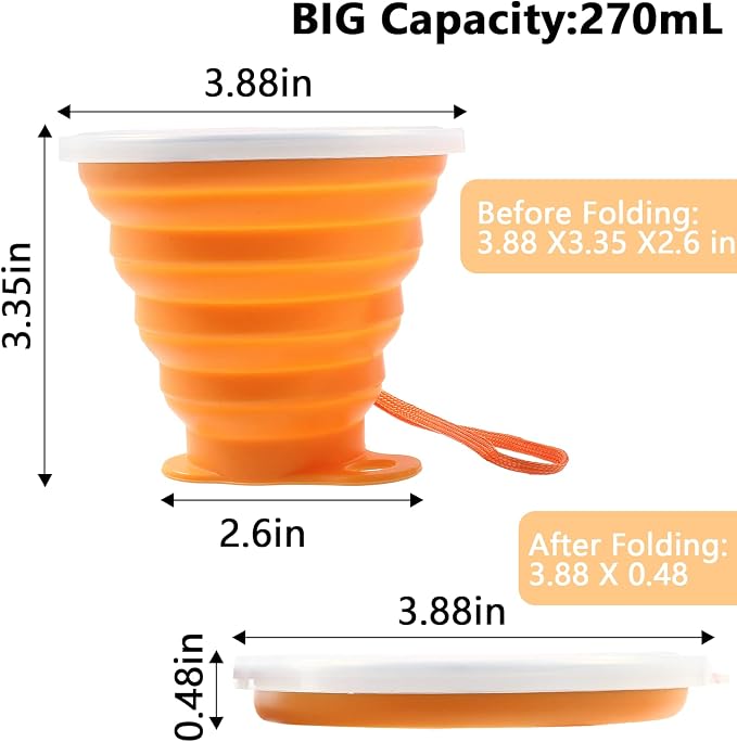 Litoexpe 2 Pack Silica gel Collapsible Travel Cup 270ml, Portable Folding - Image 2