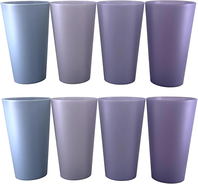 32 oz Plastic Cups Large Reusable set 8, Plastic Tumbler Grey Tone | Food Grade by WEXINHAO