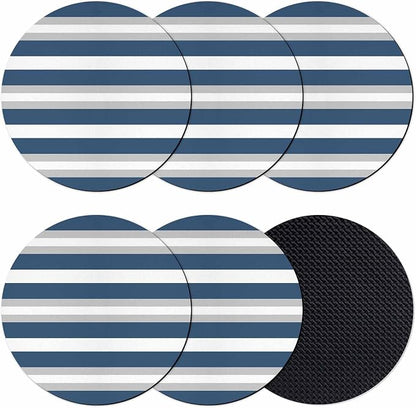 Navy Blue Grey Stripe Coasters Set of 6, Minimalist Farmhouse Striped Soft by PIEPLE
