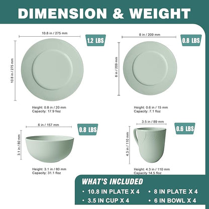 Yoshy 12-Piece White Bone China Dinnerware with Lightweight Durable Chip Resistant Design Service for 4 (16 Piece - Service for 4, Willowmist)