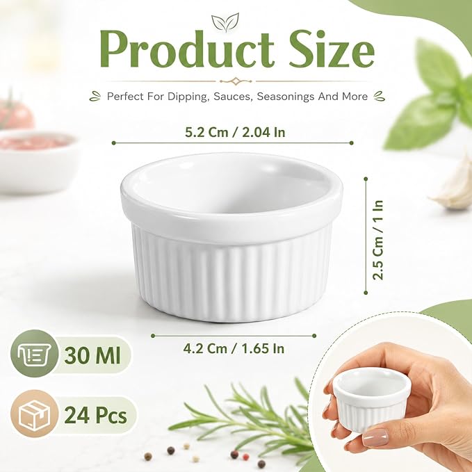 24 Pcs 1 oz Mini Dipping Ramekin Tiny Ramekin Porcelain Souffle Dish | Small - Image 2
