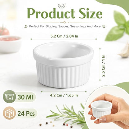 24 Pcs 1 oz Mini Dipping Ramekin Tiny Ramekin Porcelain Souffle Dish | Small - Image 2