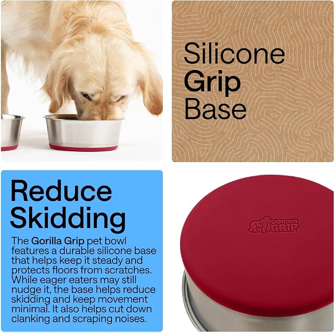 GORILLA GRIP Dog Bowl, Holds 8 Cups, Food Grade 304 Stainless Steel Food and - Image 3