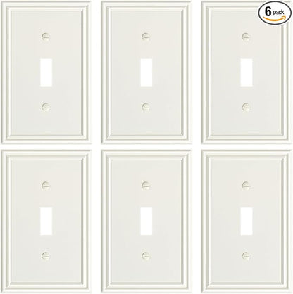 6-Pack Single Toggle Light Switch Cover Plate, Durable Solid Zinc Alloy Decorative Switch Plate Covers, Light Almond 1 Gang Wall Plate, Corrosion Resistant