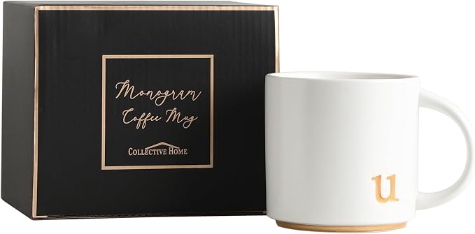 COLLECTIVE HOME Ceramic Coffee Mug, 15 oz Monogram Cup by COLLECTIVEHOME