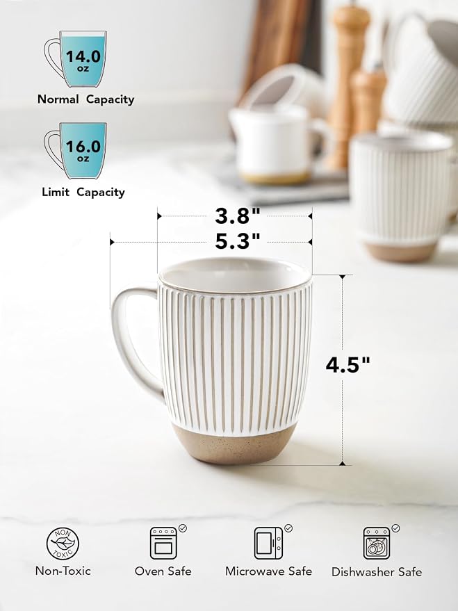 LE TAUCI Coffee Mugs 16 oz, Ceramic Mug Set, Embossment Cups - Image 3