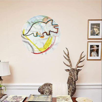 Decorative Plates, Dinosaur Print Ornament, Triceratops Sketch Lines, 6 Inch, Kitchen Wall Decor, Multicolor