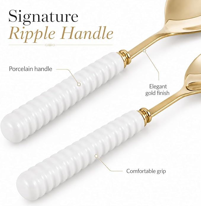 Portmeirion Sophie Conran Gold Salad Server Set | 2-Piece Flatware Serving - Image 3