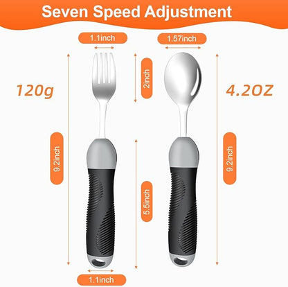 Weighted & Swivel Adaptive Utensils for Hand Tremors,Parkinson‘s - Comfort Grip Silverware Set, Eating Aids for Arthritis, Elderly & Weak Hands (Spoon & Fork)
