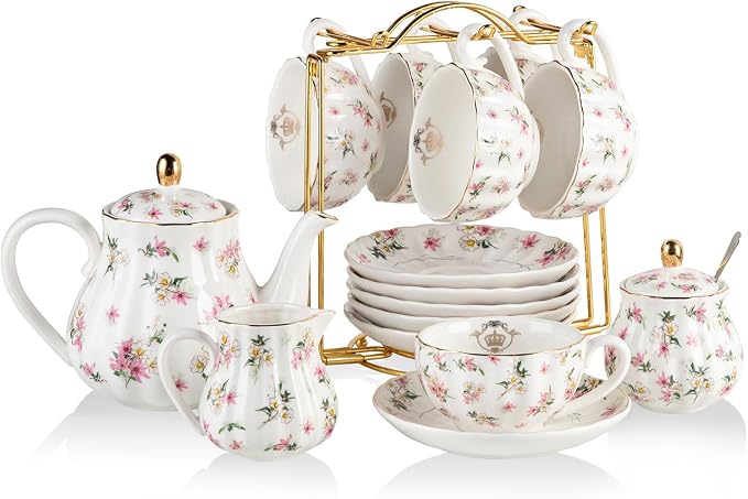 Porcelain Tea Sets British Royal Series, 8 OZ Cups & Saucer Service by Sweejarco1949