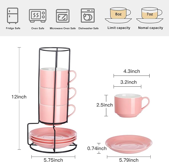 YOLIFE 8oz Porcelain Stackable Cappuccino Cups - Image 2