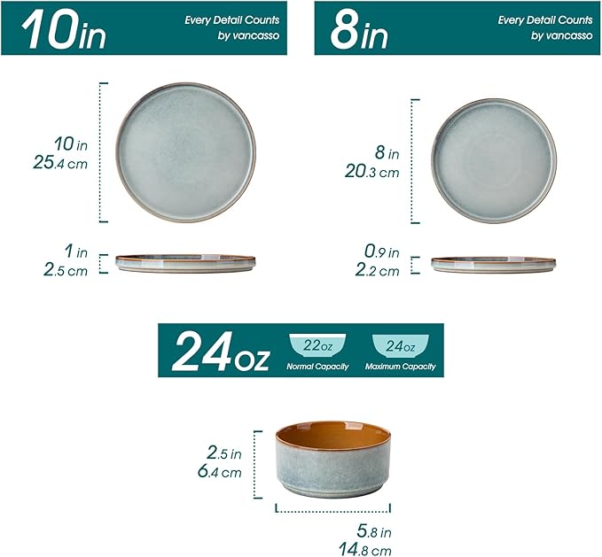 vancasso ONION Ceramic Plates and Bowls Sets, 18 Pieces Light Blue Dinnerware - Image 2