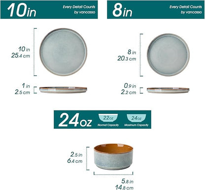 vancasso ONION Ceramic Plates and Bowls Sets, 18 Pieces Light Blue Dinnerware - Image 2