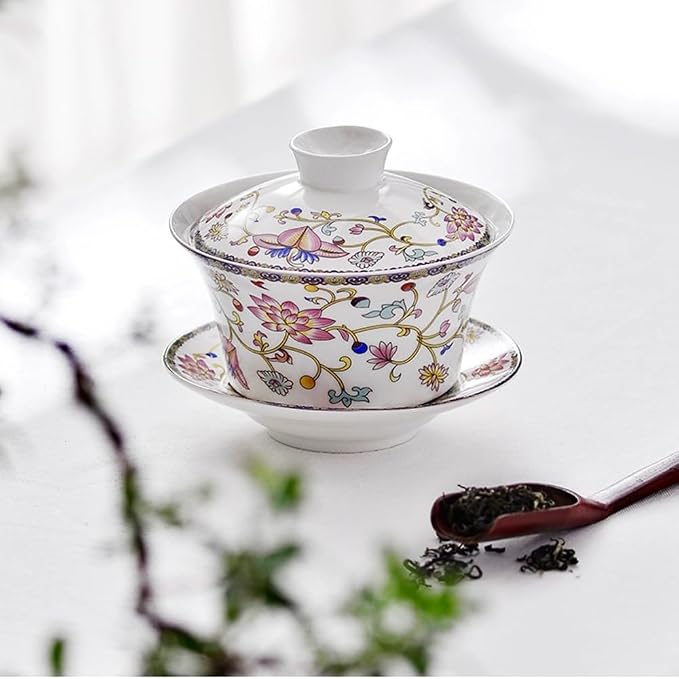 Chinese Gaiwan Tea Cup, Asian Traditional Porcelain Kungfu Handleless Tea Cup - Image 6