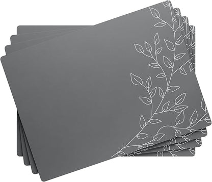 Royalty Art Dark Gray Boho Placemats, 4 Pc. Set, Non-Slip Cork Backed, Wipeable Heat Resistant Surface for Kitchen and Dining Table Protection, Cute Floral Pattern for Farmhouse or Rustic Decor