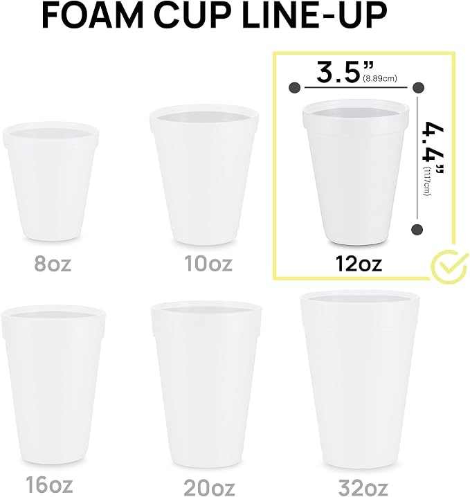 Shop Square 12 oz Styrofoam Cups Bulk Disposable White Foam Cups - Image 3