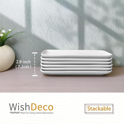 Small Rectangle Plates Set of 6, White Serving Platters 9 inch, Ceramic Sushi Plates, Serving Plate for Appetizer, Dessert, Party, Microwave Safe