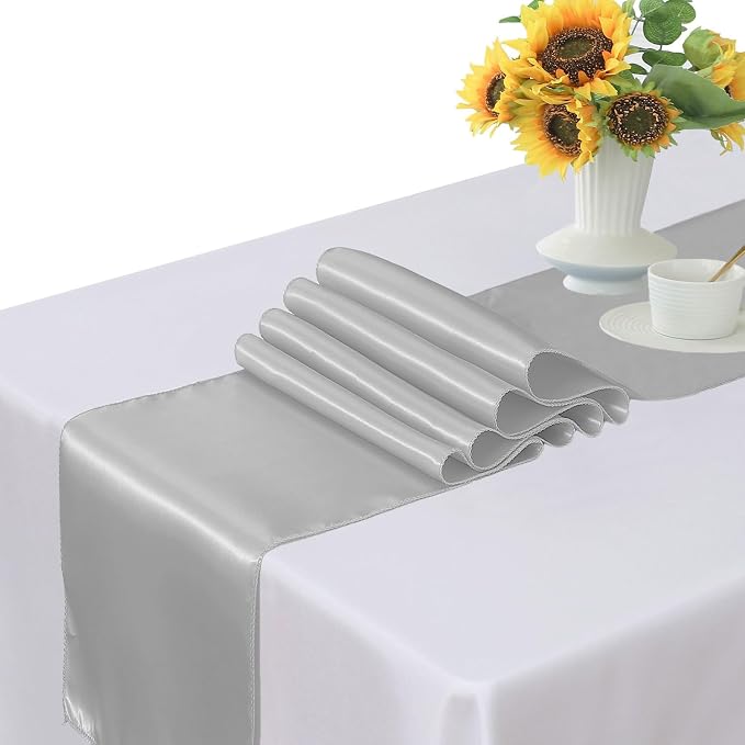 Pack of 10 Wedding Satin Silver Table Runners 12 x 108 Inches Silver Gray Table - Image 2