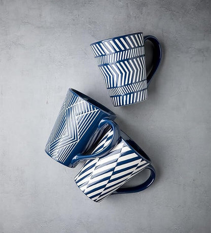 Ceramic Mug 15 Ounce Blue and White Zebra Stripe 3D Embossed Mug, Large Coffee - Image 4