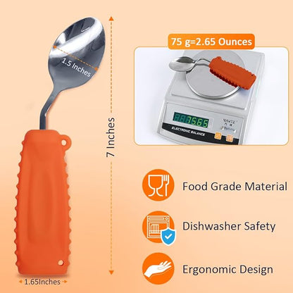 Adaptive Weighted Silverware Utensils Angled Spoon for Hand Tremors Parkinsons,Weighted Utensils with Non-Slip Easy Grip Handles for Independent Eating(Left Hand,Orange,Pack of 1)