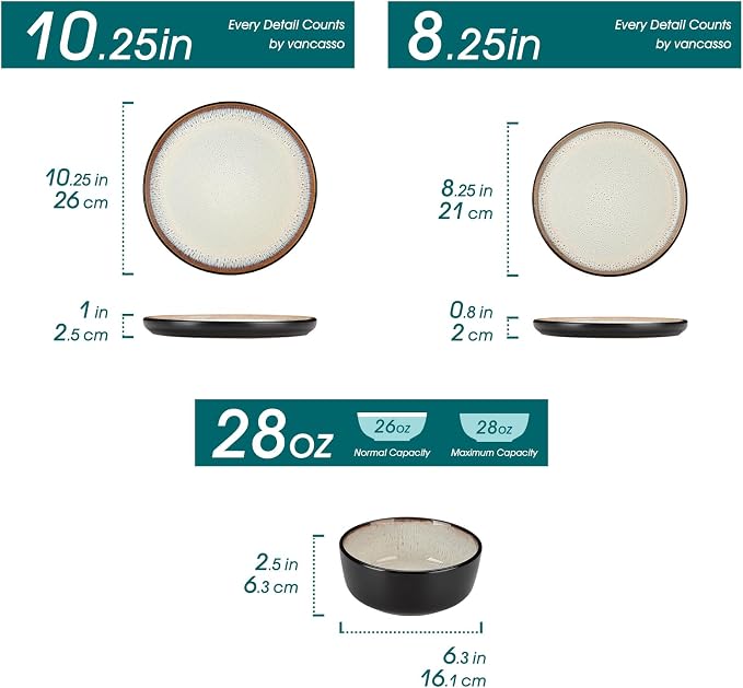 vancasso Plates and Bowls Sets, 24 Pieces Stoneware Dinnerware Sets - Image 3