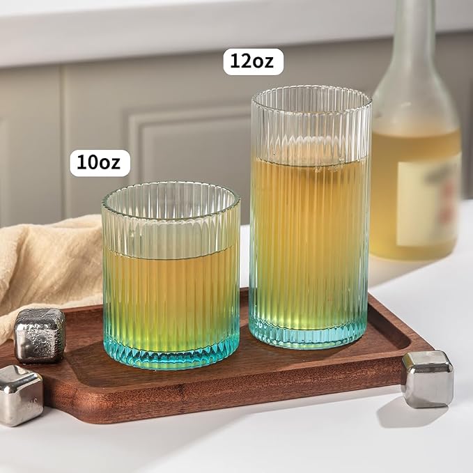 Ribbed Drinking Glasses 8pcs, 12oz and 10oz Glassware, Tumbler Glasses Cup Set - Image 6