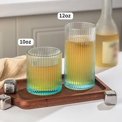 Ribbed Drinking Glasses 8pcs, 12oz and 10oz Glassware, Tumbler Glasses Cup Set - Image 6
