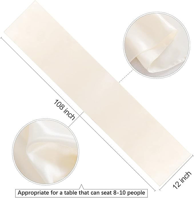 5 Pcs Ivory Satin Table Runners 12x108 inch Bright Satin Silk Fabric | Smooth - Image 6