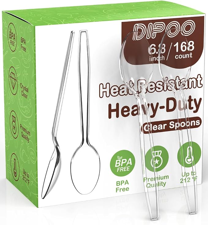 168pc 6.8" Clear Plastic Spoons Heavy Duty by Dipoo