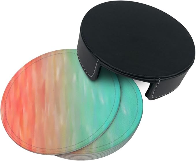 6 Pcs Blue Peach Coral Turquoise Leather Coasters - Image 4