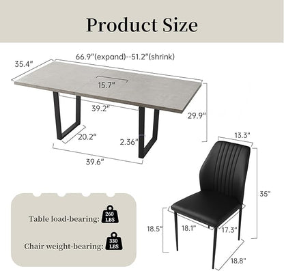 ZckyCine Modern Mid-Century Dining Table Set for 6-8 People Kitchen Dining Room Table Set Extendable Wood Dining Table and 6 Upholstered Chairs, Home Kitchen Furniture