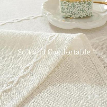 Zobesta White Table Cloth Rectangle 53 x 70 Inch, Cotton White Tablecloth Rectangle Heavy Weight Washable Farmhouse Soft Boho Tablecloth for Party, Holiday, Picnic, Dining, Outdoor,Wedding