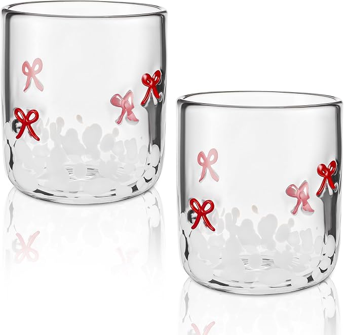 Skylety 2 Pack Red Bow Icon Glass Cups 14 oz Bow Icon Juice Glasses Coquette by Skylety