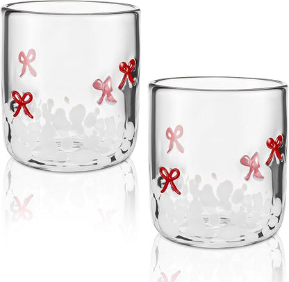 Skylety 2 Pack Red Bow Icon Glass Cups 14 oz Bow Icon Juice Glasses Coquette by Skylety