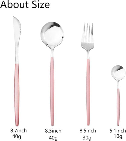 JASHII Flatware Serving Set 24 Piece, Stainless Steel Silverware Set, Modern - Image 3