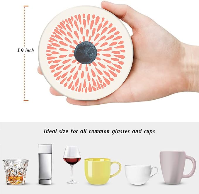 Coasters for Drinks, Ceramic Stone, Flower Circles | Watercolor Doodle - Image 2