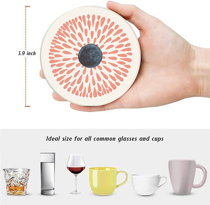 Coasters for Drinks, Ceramic Stone, Flower Circles | Watercolor Doodle - Image 2