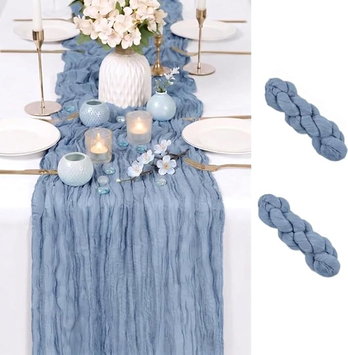2 Pack Dusty Blue Cheesecloth Table Runner 17x108 Inch Boho Rustic Semi Sheer by Unknown