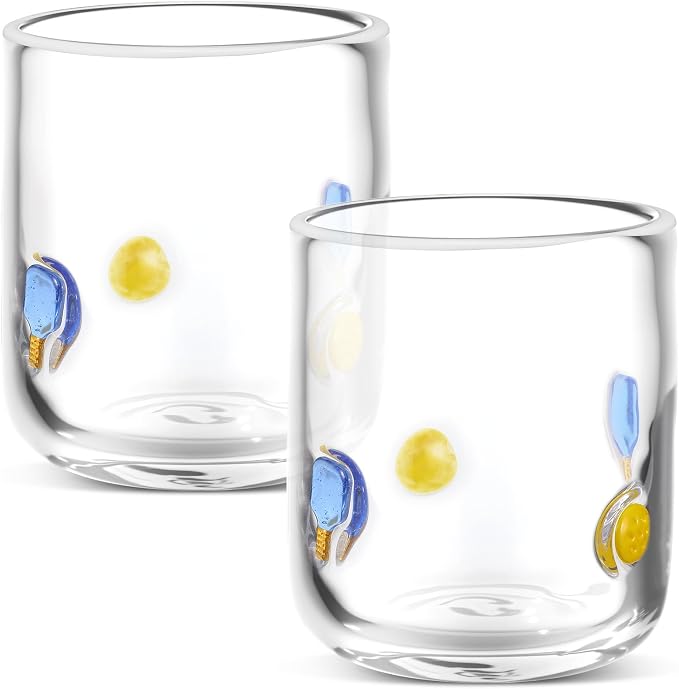 SiliFine 2 Pcs Racket and Yellow Ball Icon Juice Glasses - 14oz Sport Stemless - Image 2