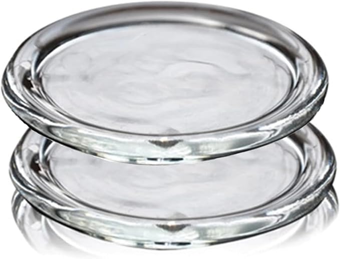 Glass Candle Holder 2 Pack 5 Inch Clear Beautiful Transparent Round Candle Plate by Cumuiu