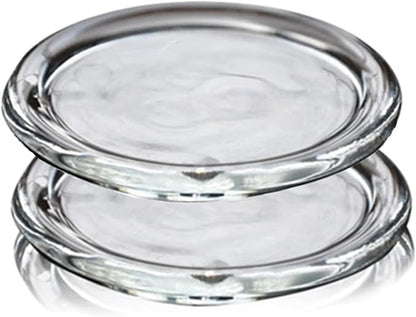 Glass Candle Holder 2 Pack 5 Inch Clear Beautiful Transparent Round Candle Plate by Cumuiu