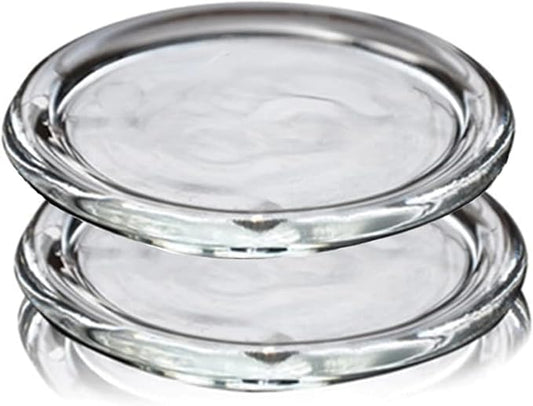 Glass Candle Holder 2 Pack 5 Inch Clear Beautiful Transparent Round Candle Plate by Cumuiu
